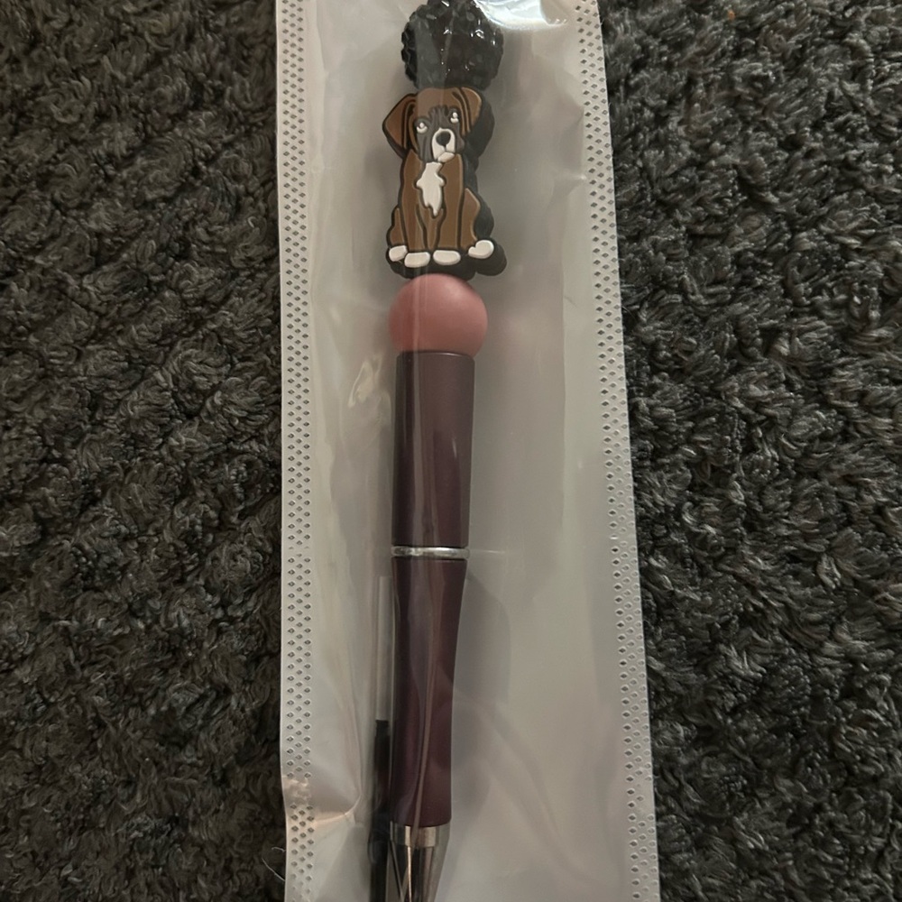 Hand Crafted Brown and Pink Dog-Themed Retractable Pen